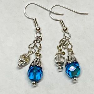Apostle Creations Gorgeous Silver with Clear & Teal Swarovski Dangle Earrings